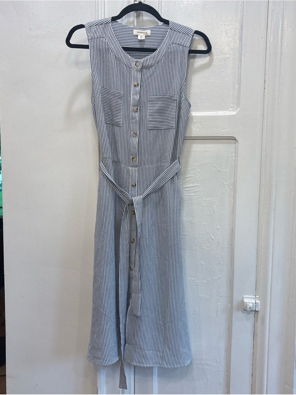 Monteau Los Angeles Button Sleeveless Belted Fit & Flare Pockets Dress size M